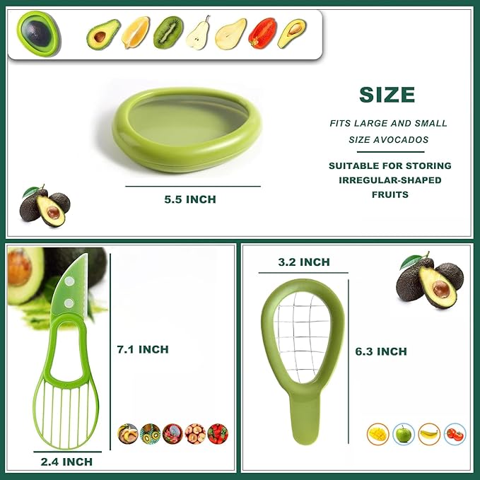 Avocado Slicer Tools 3 PCS - Avocado Saver for Fridge to Keep - Avocado Slicer for Peeler Pitter - Avocado Cutter for Cuber Dicer - Fruit Vegetable Avocado Tools-Kitchen Gadgets