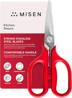 Misen Heavy Duty Kitchen Shears - Comfortable Ambidextrous Scissors for Meat, Poultry, Herbs & More - Easy to Clean - German Stainless Steel - Small | Red