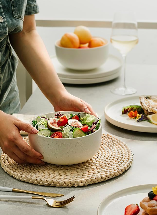 S&Q'S CERAMICS S&Q Ceramic Bowls for Kitchen, 36 Ounce, Large Capacity Cereal Bowls Set of 4, For Soup, Oatmeal, Breakfast, Microwave and Dishwasher Safe, Glazed Matte Off White…