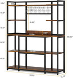 Tribesigns Large Bakers Rack, 55" Wide Kitchen Hutch Cabinet Microwave Stand with 11 Hooks, 5-Tier Baker’s Rack Kitchen Storage Shelf with Hutch, Rustic Brown