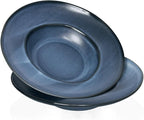 Rimmed Pasta Plate 9.5 oz, Pasta Bowl 2-Piece Set, Shallow Bowl Plate, Ceramic Wide Rimmed Soup Bowl, Best Choice for High-end Restaurants, Hotels and Gourmets, 9-inch Blue