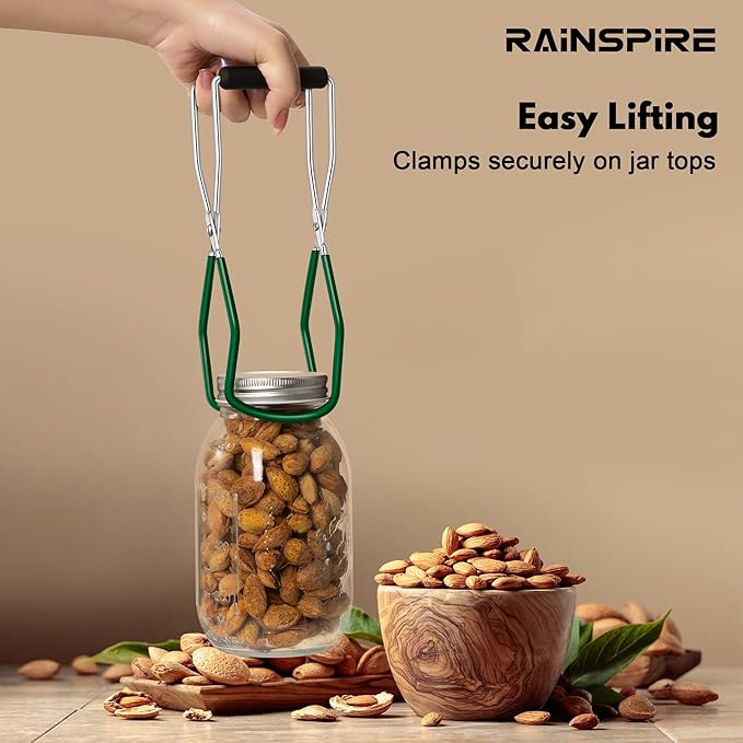 Rainspire Canning Jar Lifter, Canning Tongs Jar Lifter, Canning Tools, Canning Supplies for Home Kitchen, Stainless Steel, Green