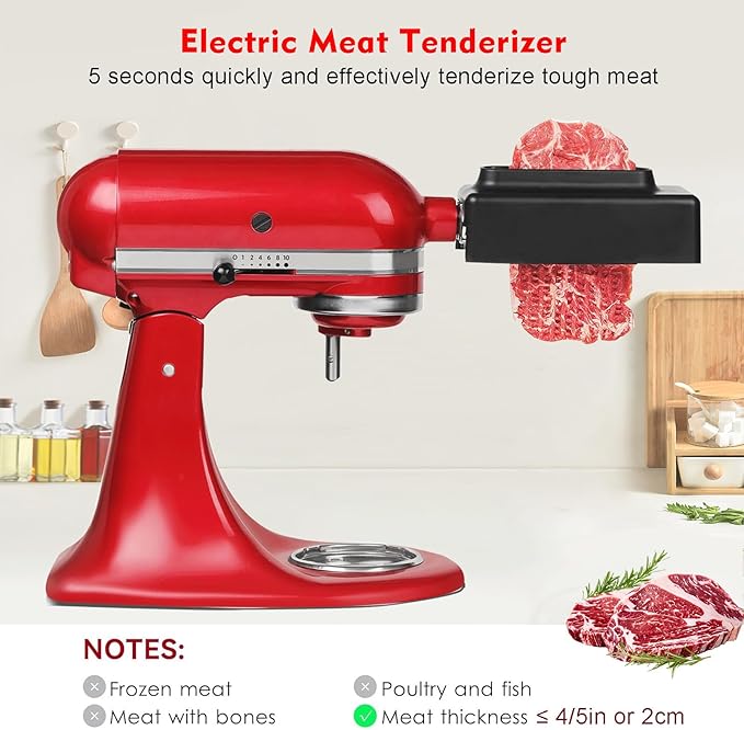 Meat Tenderizer Attachment for Kitchenaid, Updated Stainless Steel Gear Meat Tenderizer Machine, Compatible with All KitchenAid and Cuisinart Home Stand Mixers, for Tenderizing Beef/Pork/Lamb/Venison