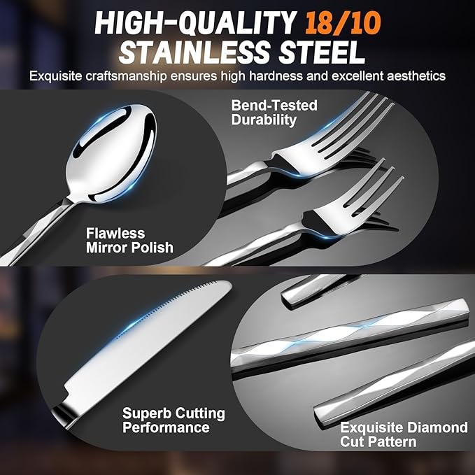 SSGP 30 Piece Flatware Set for 6, 18/10 Stainless Steel Silverware Set, Mirror Finish, Heavy-Duty, Dishwasher Safe, Elegant & Durable, Modern Design Cutlery Set for Home Home/Hotel/Wedding