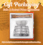 Elegant Glass "Crystal" Honey Jar with 2 Glass + 1 Wooden Dipper & 1 Clear Spoon | Beehive Design | 10 oz Container | Perfect for Sugar, Marmalade & Jam | Durable & Stylish Multipurpose Pot with Lid