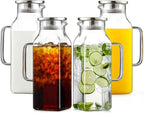 Netany 4 Pack 2 Liters/68 oz Square Glass Pitcher with Lid and Handle for Fridge, Iced Tea and Coffee Carafe Beverage Serveware, Heat Resistant Borosilicate Water Jug for Hot/Cold Drinks and Milk