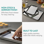 Navaris Baking Pan Breading Trays - Stainless Steel Baking Sheet Chicken Bacon Grilling Pan for Oven Cooking - Oven Grill Pan Cookie Tray - Set of 3 15.7/12.2/10.2" (40/31/26cm)