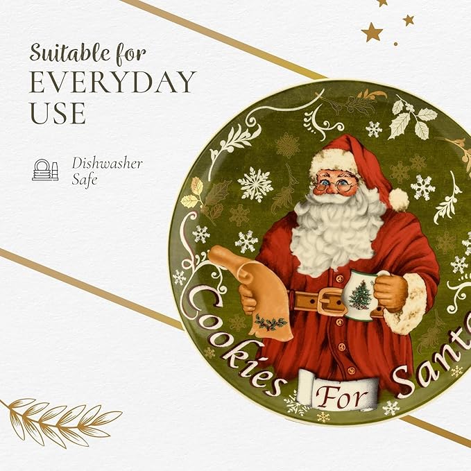 Spode Christmas Tree Plate and Bottle Set (2-Piece) - 8.5" Porcelain Cookies for Santa Plate & 10 Oz Holiday-Themed Jug, Dishwasher Safe Festive Collectible Seasonal Gift Set