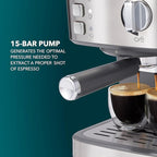 Mr. Coffee Compact Espresso Maker, Espresso Machine With Steam Wand, 15-Bar Pump Automatic Espresso Machine
