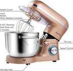 Aucma Stand Mixer,6.5-QT 660W 6-Speed Tilt-Head Food Mixer, Kitchen Electric Mixer with Dough Hook, Wire Whip & Beater (6.5QT, Champagne)