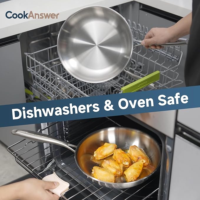 Tri-Ply Clad Stainless Steel 11-Inch Frying Pan,PFOA&PTFE Free Skillets,Works on Induction,Oven and Gas Cooktops