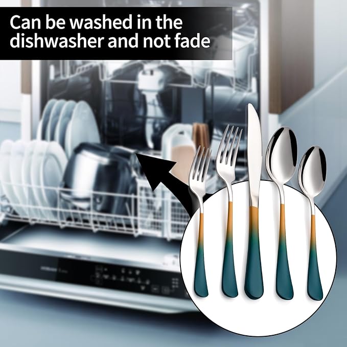 20-Pieces Green Orange Silverware Sets for 4,Green Orange Handle Stainless Steel Cutlery Set, Include Forks Spoons and Knives Set, Dishwasher Safe Utensil Sets for Home Restaurant
