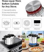 Pressure Cooker Stainless Steel 6.3 Quart,Olla De Presion For 2-3 People[Glass Lid & Steamer Rack Included][Press To Open][Compatible With Induction And Gas Stovetops]