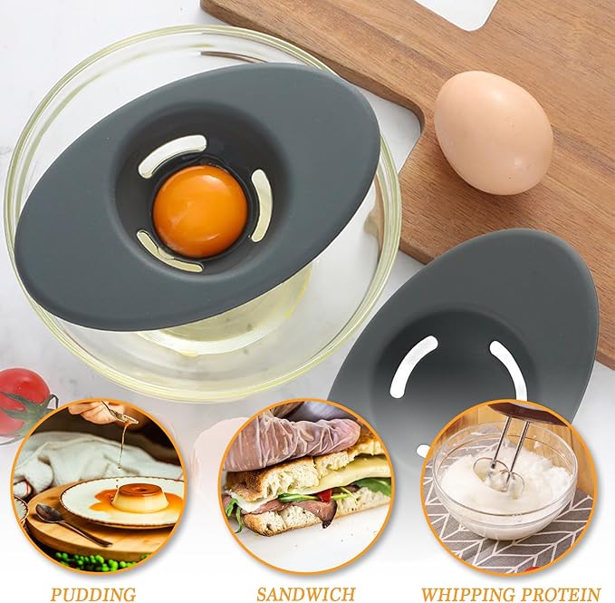 2PCS Silicone Egg Separators, Food-Silicone gg Yolk White Filter, 3-Slit Egg White Separator from Yolk, Egg Divider for Kitchen Gadget Cooking/Baker Tool, Black