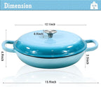 Cast Iron Casserole Braiser, 3.8 Quart,Heavy Duty Casserole Skillet with Lid and Dual Handles, Porcelain Enameled Surface Cookware Pot, Mother's Day Gifts for Family Light Blue