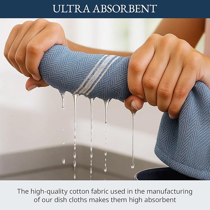 LANE LINEN Kitchen Towels Set - 100% Pure Cotton Dish Towels for Kitchen, Super Absorbent Kitchen Hand Towel, Tea Towels, Soft & Durable Dish Cloths, Pack of 12 – 14”x25”, Indigo