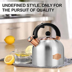 SUSTEAS Tea Kettle - 3.17QT Whistling Kettle with Ergonomic Handle - Premium Stainless Steel Tea Pots for Stove Top, Chic Vintage Teapot with Composite Base, Work for All Stovetops (Silver)