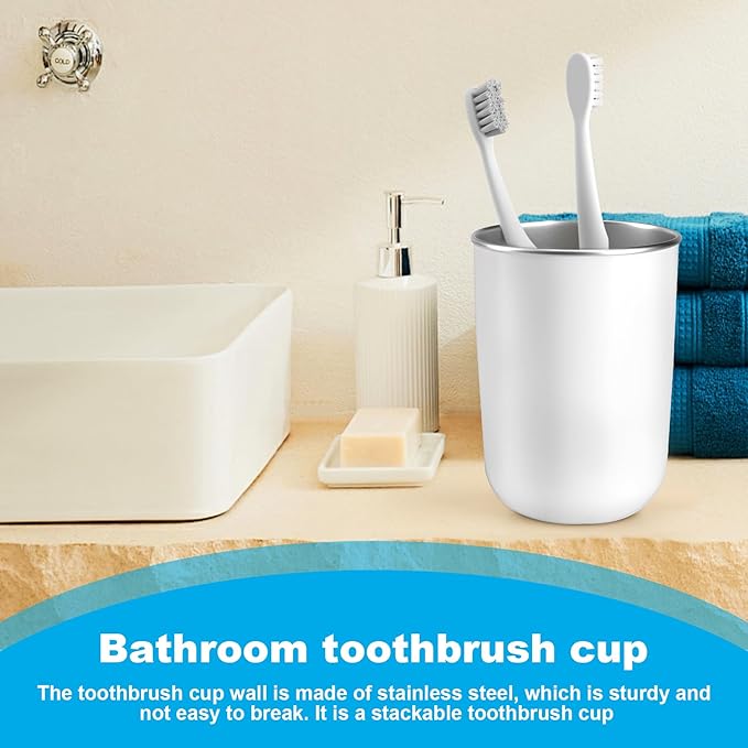 Mouthwash Cup，stainless steel cup12-ounce drinking cup，Bathroom Tumbler - Toothbrush Cup-Reusable Drinkware - home and outdoor activities,coffee cup, office and travel (white)