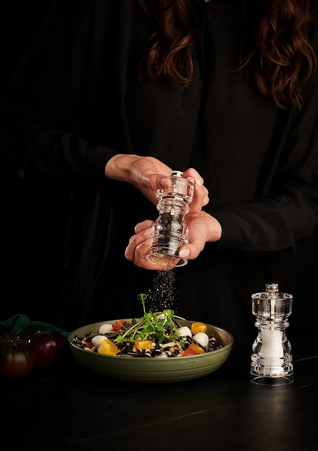 Cole & Mason London Refillable Spice Mill - Kitchen & Home Accessory - Table Black Pepper Grinder - Pepper Mill with Carbon Steel Mechanism - 5", Acrylic