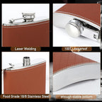 Flask For Men,350ml/12oz Hip Flask,304 Food Grade Stainless Steel,2 Cups And Funnel Portable Gift Box For Whiskey Rum Groomsman Best Man Usher Wedding-Leather Rhomboid Stripe Brown