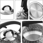 Copper Tea Kettle Stainless Steel Teapot Whistling Kettle Unique Button Control Kettle Outlet Loud Whistle Food Grade Teapot 3.2 Quart / 3 Liter Black