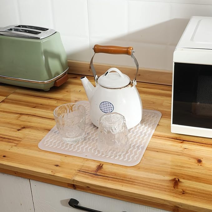 Silicone Dish Drying Mat for Multiple Usage,Easy clean,Eco-friendly,Heat-resistant Silicone Mat for Kitchen Counter or Sink,Refrigerator or Drawer Liner Translucent XL 18 inches x 16 inches