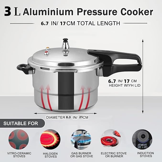 Pressure Cooker, Non-Stick Pressure Cookers With Steamed Layer Aluminum Alloy Superabrasive Gas Cooktop and Induction Cooker Dual-Use for Fast Cooking (3L for 1-2 people)