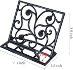 MyGift Black Metal Cookbook Holder Stand with Decorative Cookbook Word Cutout and Tree Silhouette Design, Countertop Recipe Book Tablet Easel Holder with Folding Kickstand (Art Deco)