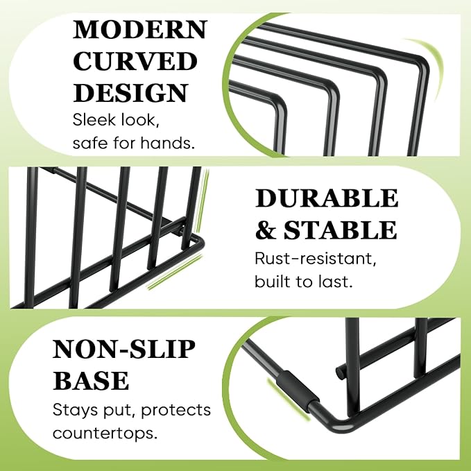 2-Pack Baking Sheet Organizer Rack – 5-Slot Bakeware & Cookie Tray Holder for Kitchen Cabinet or Countertop, Compact Stainless Steel Cutting Board Rack with Rust-Resistant Frame & Anti-Slip Feet