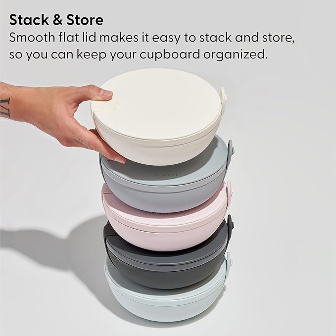 W&P Porter Ceramic Bowl Lunch Container w/ Protective Non-slip Exterior, Slate 1 Liter | Lid & Snap-tight Silicone Strap | Food Storage, Bento Box, Meal Prep | BPA-Free Ceramic