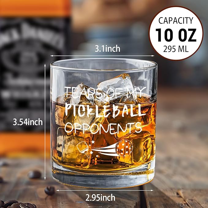 Pickleball Gifts, Tears of My Pickleball Opponents Whiskey Glass 10 Oz, Funny Pickleball Gifts for Men Pickleball Lovers Friends for Birthday Christmas