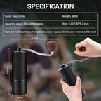 T-mark Manual Coffee Grinder, Portable Adjustable Coffee Grinder 6-Cell CNC Stainless Steel Conical Burr Grinder for Travel Home
