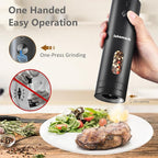 Electric Black Pepper Grinder Rechargeable, Larger Capacity Top-Refill Automatic Salt Grinder and Pepper Mill with 6 Adjustable Coarseness, LED Light, One-Handed Operation for Home (1 Pack)