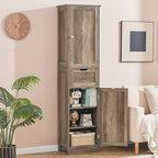 Iwell 67" Tall Storage Cabinet, Narrow Storage Cabinet with Drawer & Adjustable Shelves, Bathroom Cabinet, Floor Cabinet for Living Room, Home Office, Rustic Oak