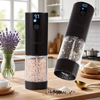 Fresh World 2Pack Electric Salt and Pepper Grinder Set Rechargeable with LED Light, Adjustable Coarseness Large Capacity Automatic Salt Pepper Mill Grinder for Kitchen, Restaurant, Outdoor, Black