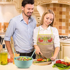 Bamboo Fiber 10 ″ Large Salad Serving Bowl Set with Wooden Lid & Servers, 3.5Qt Big Bowl with Utensils for Mixing Salad,Fruit,Pasta,Lightweight & Dishwasher Safe, Ideal Gift for Home - Teal Color