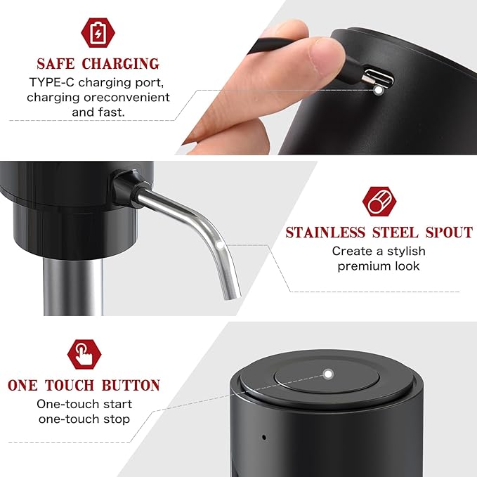 Electric Wine Aerator Pourer with USB Rechargeable, Automatic Wine Bottle Dispenser Machine and Multi-Smart Wine Decanter, Perfect Wine Gifts for Wine Lovers