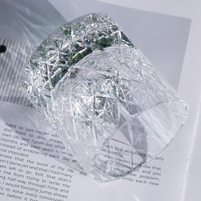 KAMMAK Crystal Whiskey Glass Set of 2, 7.44 oz (220ml) Old Fashioned Tumbler with Delicate Rim & Thick Stable Base, Hand Blown Lead-Free Barware for Scotch, Bourbon, Cocktail, 12-Facet