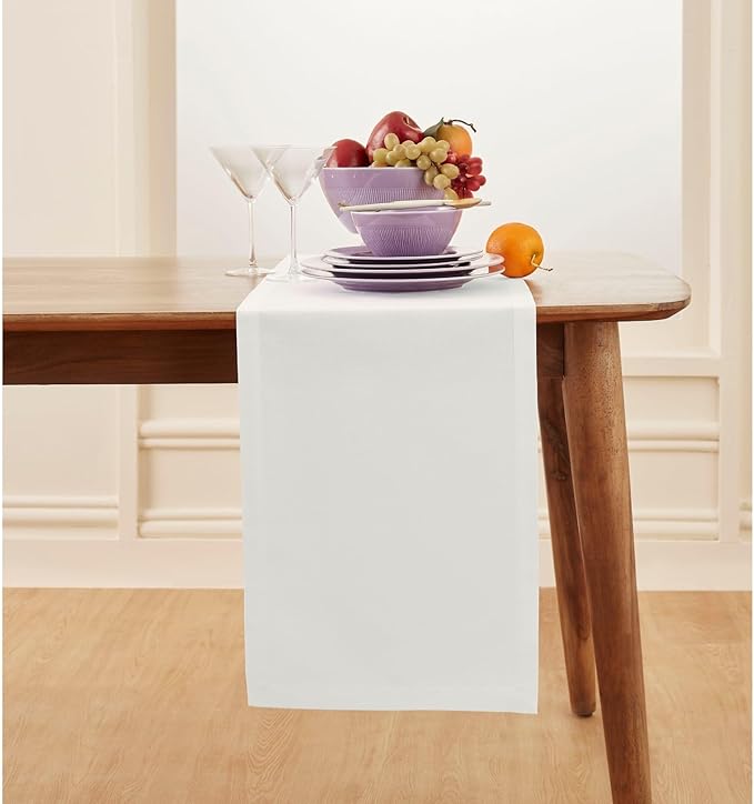 Solino Home White Table Runner 108 Inches Long - Dru Cotton Linen 14 x 108 Inch Table Runner for Dining, Summer, Fall, Autumn, Halloween - Handcrafted and Machine Washable
