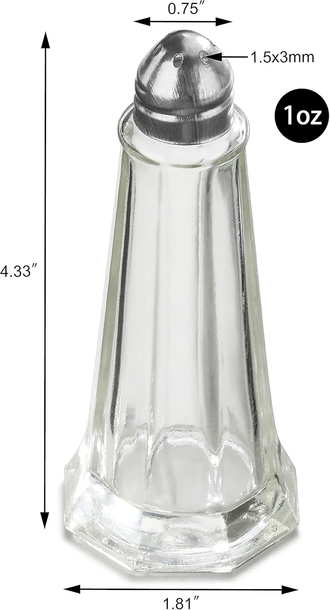 New Star Foodservice 22407 Glass Tower Salt and Pepper Shaker with Stainless Steel Top, 1-Ounce, Set of 12