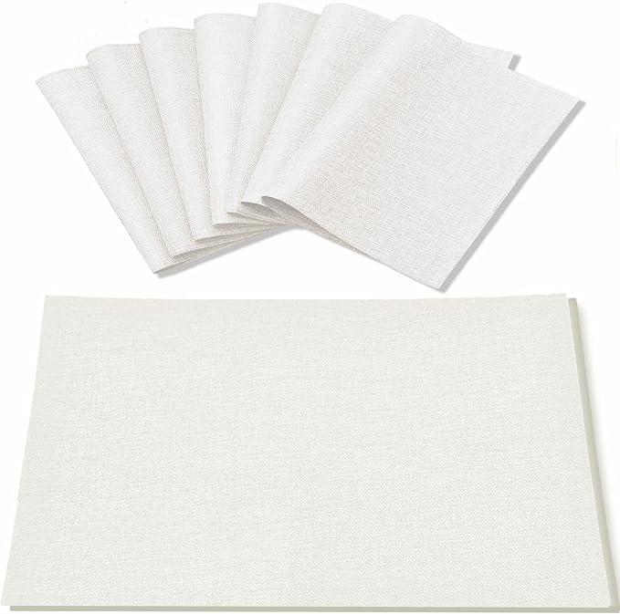Linen Placemats Set of 8, Machine Washable, Heat Resistant, Wrinkle Free, Thick Polyester Kitchen Place Mats for Dining Table (White)