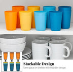 US Acrylic Newport 10 ounce Unbreakable Plastic Stackable Juice Tumblers in 4 Sunrise Colors | Set of 12 Drinking Cups | Reusable, BPA-free, Made in the USA, Top-rack Dishwasher and Microwave Safe