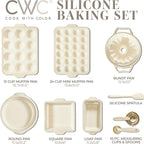 COOK WITH COLOR 17 Pc. Silicone Baking Pan Set - Non-Stick & Easy Clean Silicone Muffin Pans for Baking with Sturdy Metal Frame for Stability, Flexible Cake Molds, Includes Measuring Cups and Spoons