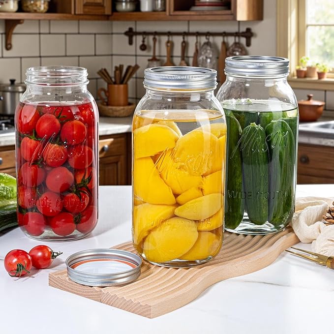 WELLIFE 3 Pack 64oz Wide Mouth Mason Jars,Half Gallon Mason Jar for Pickling, Canning, Fermenting and Food Storage, Microwave & Dishwasher Safe