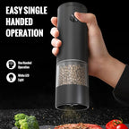 Electric Pepper Grinder or Salt Mill, Battery Operated Automatic Pepper Mill with LED Light, One-handed Operation Button Control, Adjustable Coarseness, Refillable, 70ml, Black (1 Pack)