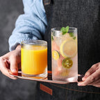 INSETLAN Glass Cups Vintage Glassware Set of 4 Large, Origami Style Transparent Cocktail Glasses Set, Bar Beverages Ice Coffee Cup Juice Ripple Drinkware, 370ml (L)