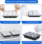 6 Chamber 1.97” 3D Crystal Square Ice Cube Tray With Funnel,Large Square Ice Molds Silicone Fun Shapes Whiskey Ice Cube Tray,For Chilling Whiskey,Cocktails,Bourbon,Brandy and Beverages