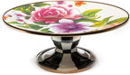 MACKENZIE-CHILDS Enamel Pedestal Platter, Round Cake Stand, Mini White Flower Market