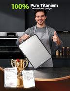 Titanium Cutting Board for Kitchen, Double Sided Non Toxic Titanium Cutting Board with JUICE GROOVE, Food-Grade Metal Chopping Board, Pure Titanium&Wheat Straw PP, Dishwasher Safe16.3”×11”-1 PC