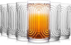 INSETLAN Set of 6 Vintage Glassware - 14 oz Water Drinking Glasses, Art Deco Ripple Glass Cup, Cocktail Glasses, for Bar Beverages Ice Coffee Juice, Housewarming Presents, New House Essentials